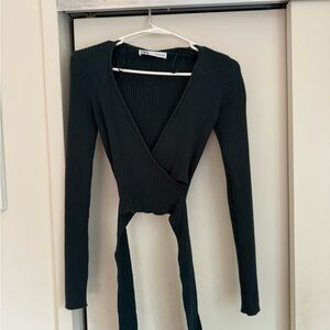 Zara dark Greek Ribbed crop cardigan